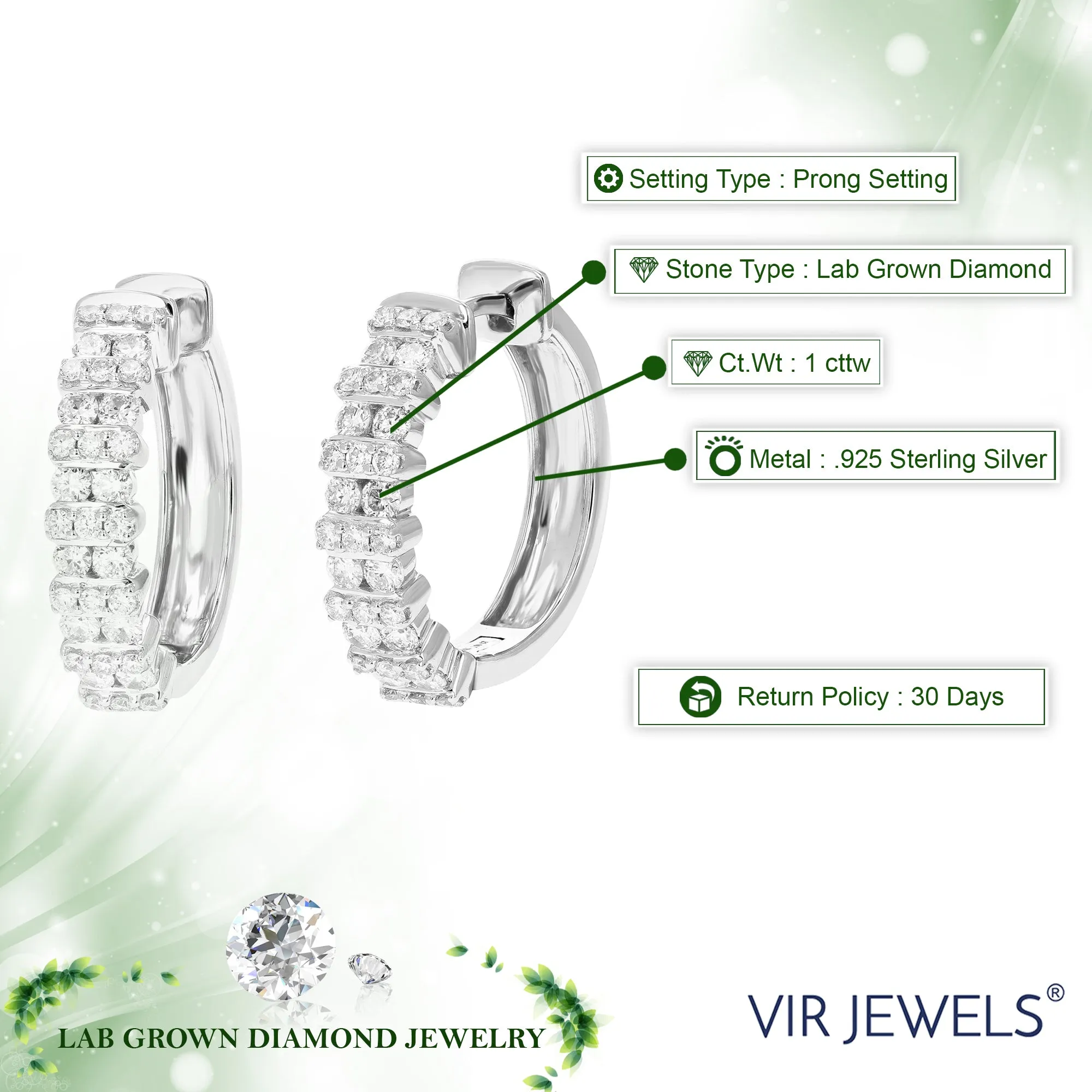1 cttw Lab Grown Diamond Fashion Hoop Earrings in Sterling Silver