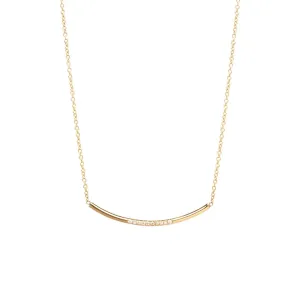10 Pave Diamond Curved Bar Necklace