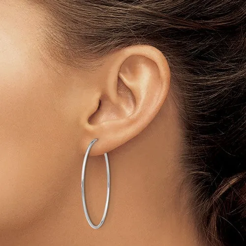 10K White Gold (1.0mm) Hoop  Sleeper Earrings (10mm - 50mm)