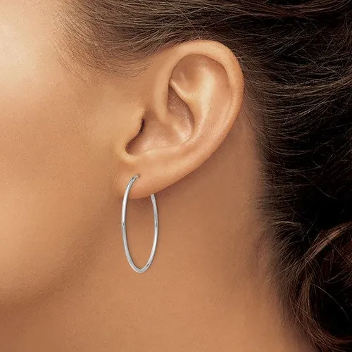 10K White Gold (1.0mm) Hoop  Sleeper Earrings (10mm - 50mm)