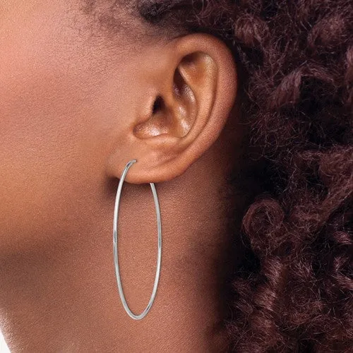 10K White Gold (1.0mm) Hoop  Sleeper Earrings (10mm - 50mm)