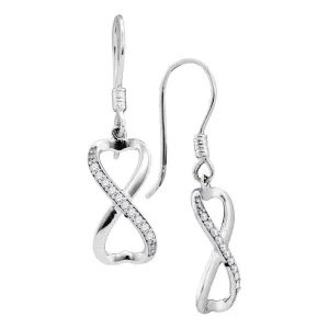 10k White Gold Round Diamond Infinity-weave Dangle Ear-wire Earrings Anniversary 1/5 Cttw