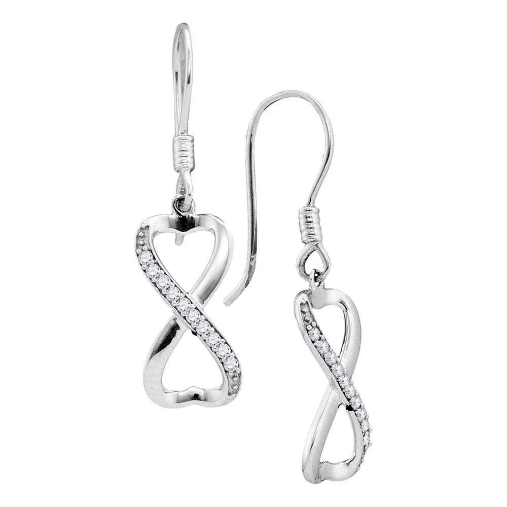 10k White Gold Round Diamond Infinity-weave Dangle Ear-wire Earrings Anniversary 1/5 Cttw