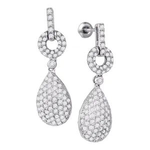 10K White Gold Round Diamond Teardrop Dangle Earrings 2.00 Cttw