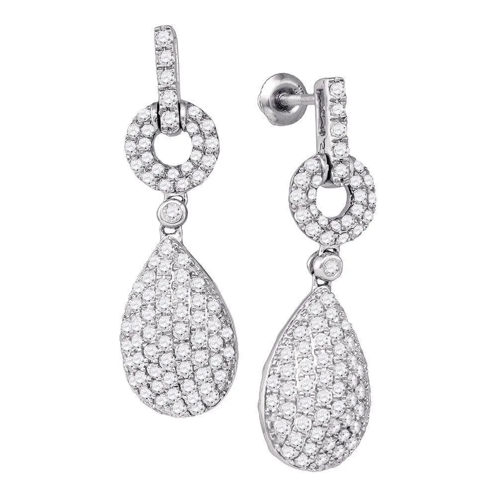 10K White Gold Round Diamond Teardrop Dangle Earrings 2.00 Cttw