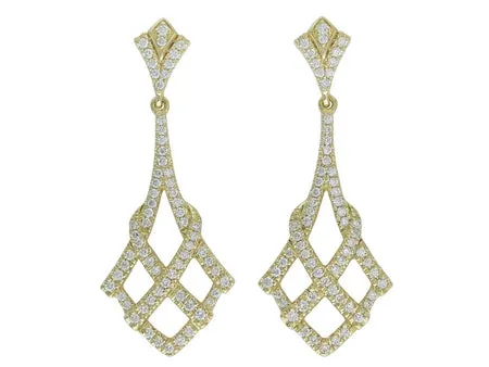 10K Yellow Gold .50cttw Diamond Art Deco Dangle Earrings