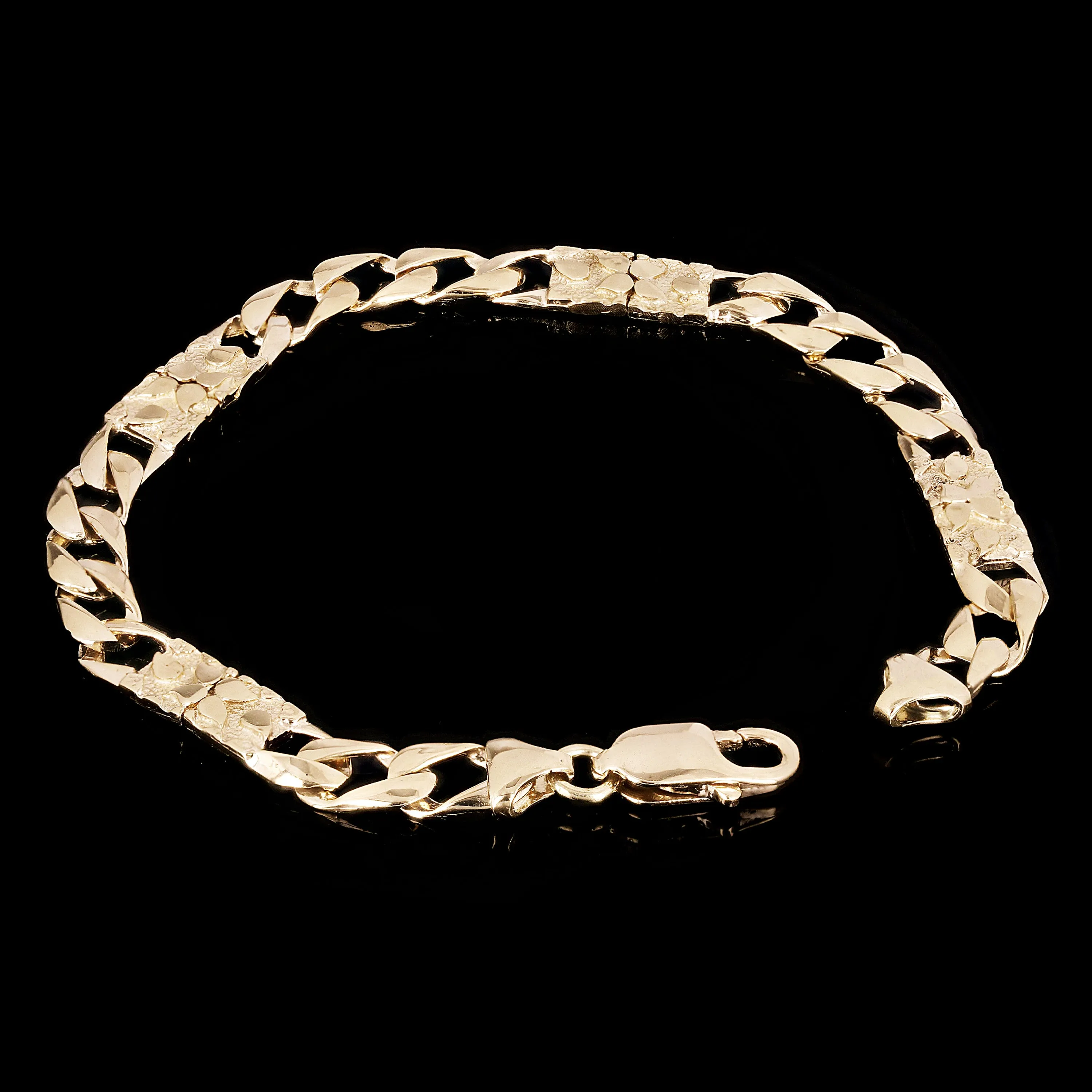 10k Yellow Gold Solid Cuban & Nugget Link Chain Bracelet 9" 6.5mm 13.8 grams