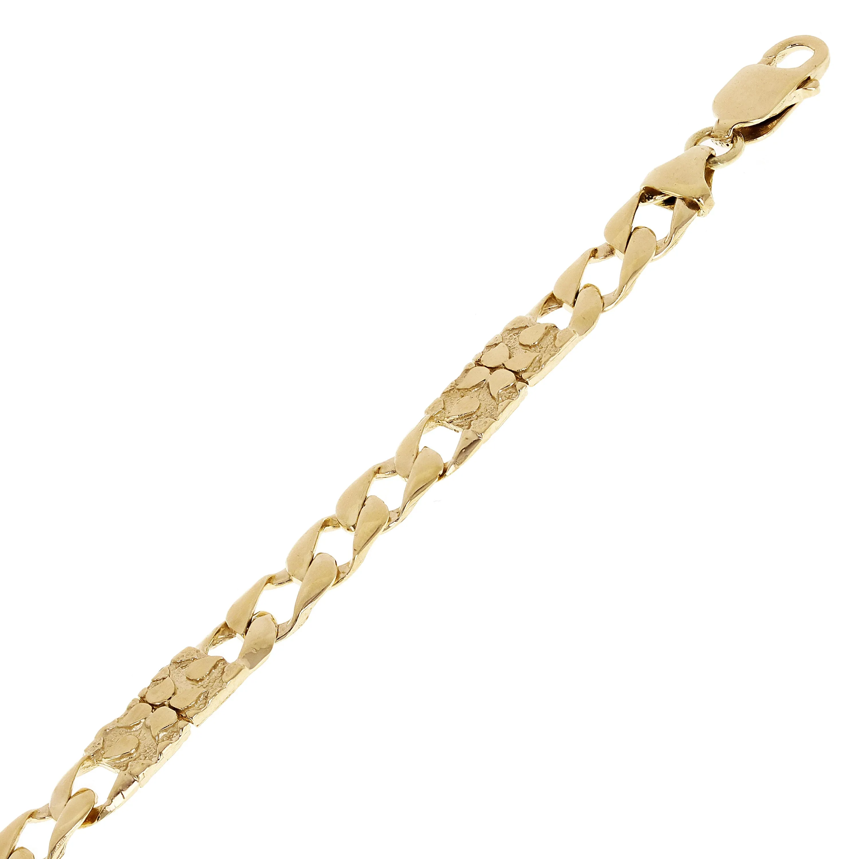 10k Yellow Gold Solid Cuban & Nugget Link Chain Bracelet 9" 6.5mm 13.8 grams