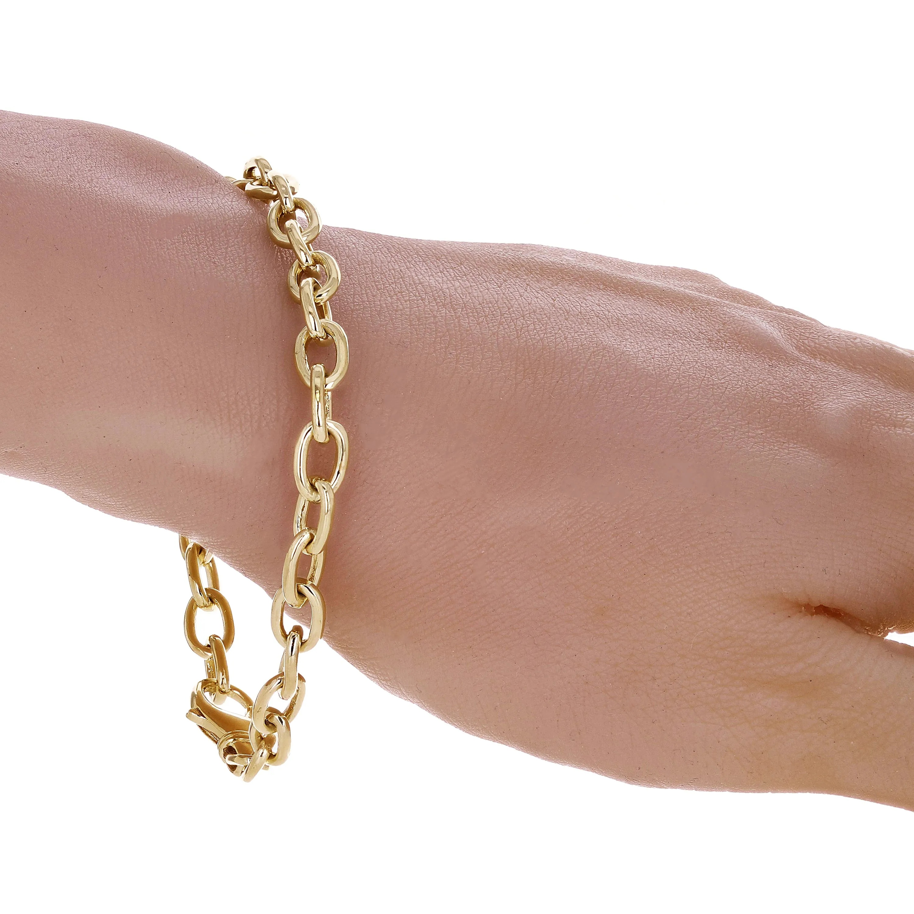 10k Yellow Gold Solid Oval Rolo Link Chain Bracelet 6.8 mm Various Lengths