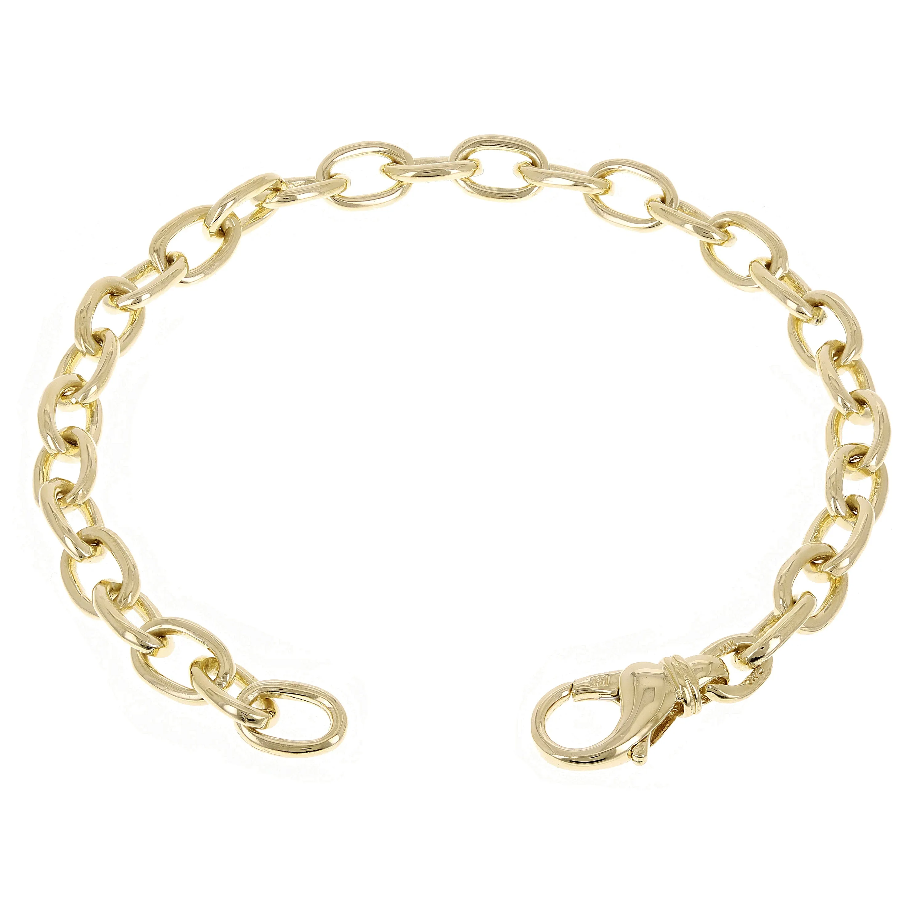 10k Yellow Gold Solid Oval Rolo Link Chain Bracelet 6.8 mm Various Lengths
