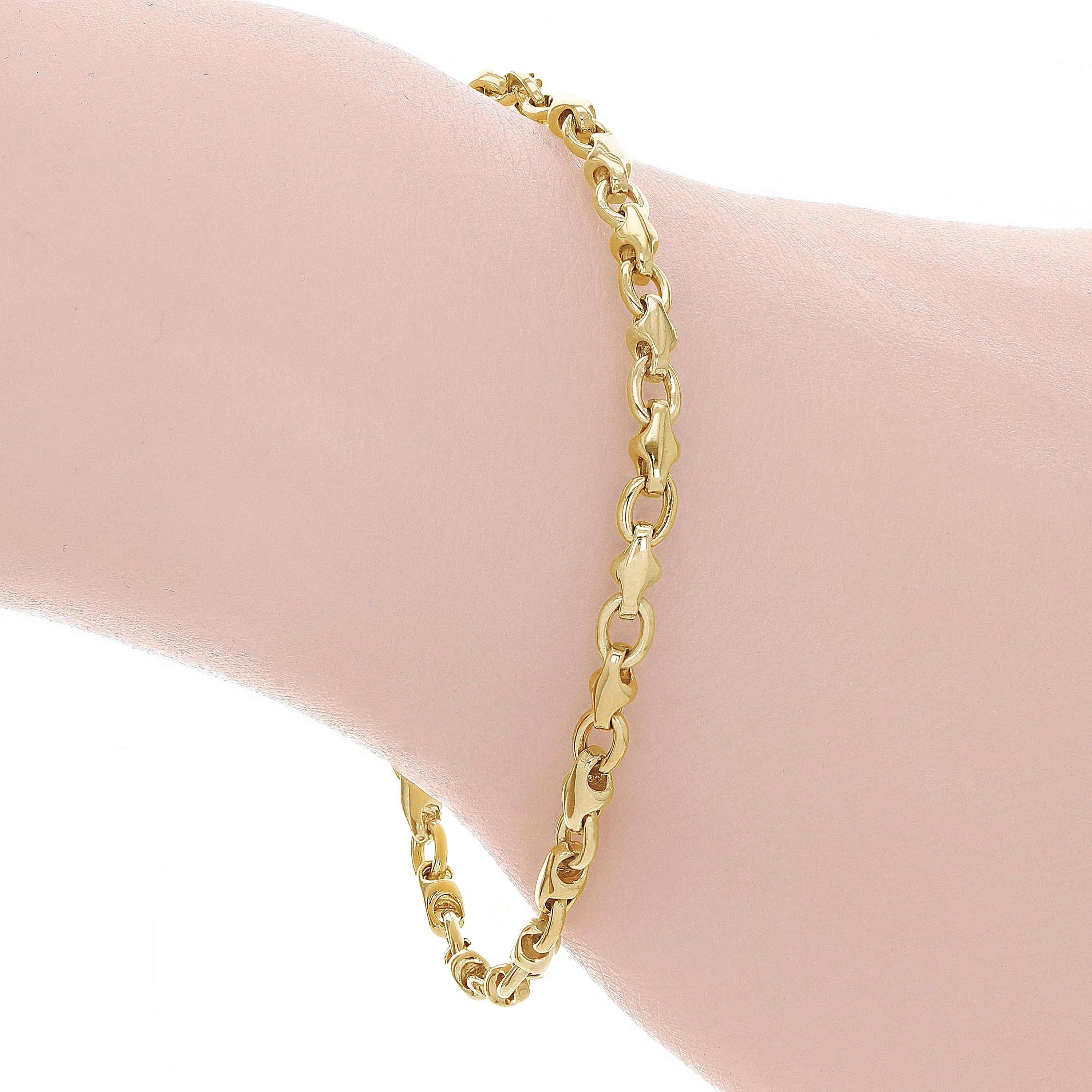 10k Yellow White or Rose Gold Handmade Fashion Link Bracelet 7" - 9" 4mm