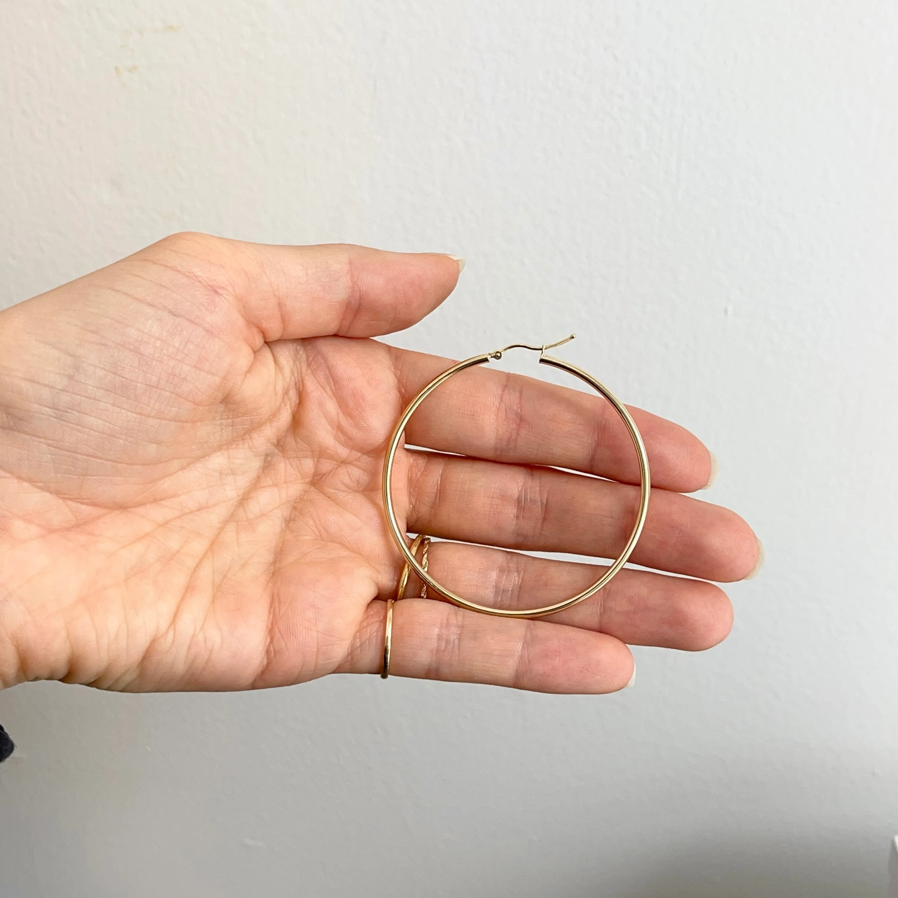 10KT Yellow Gold Thin Round Tube Hoop Earrings 55mm