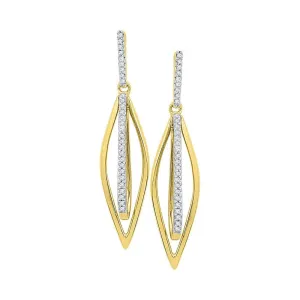 10kt Yellow Gold Womens Round Diamond Oblong Oval Stick Dangle Earrings 1/6 Cttw