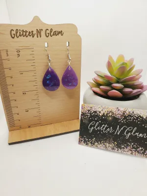 1256 Purple with Irridescent Flakes Resin Dangle Earrings