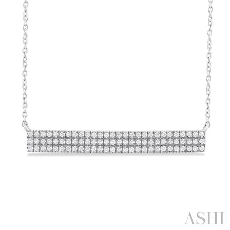 1/4 ctw Bar Triple Row Round Cut Diamond Necklace in 10K White Gold