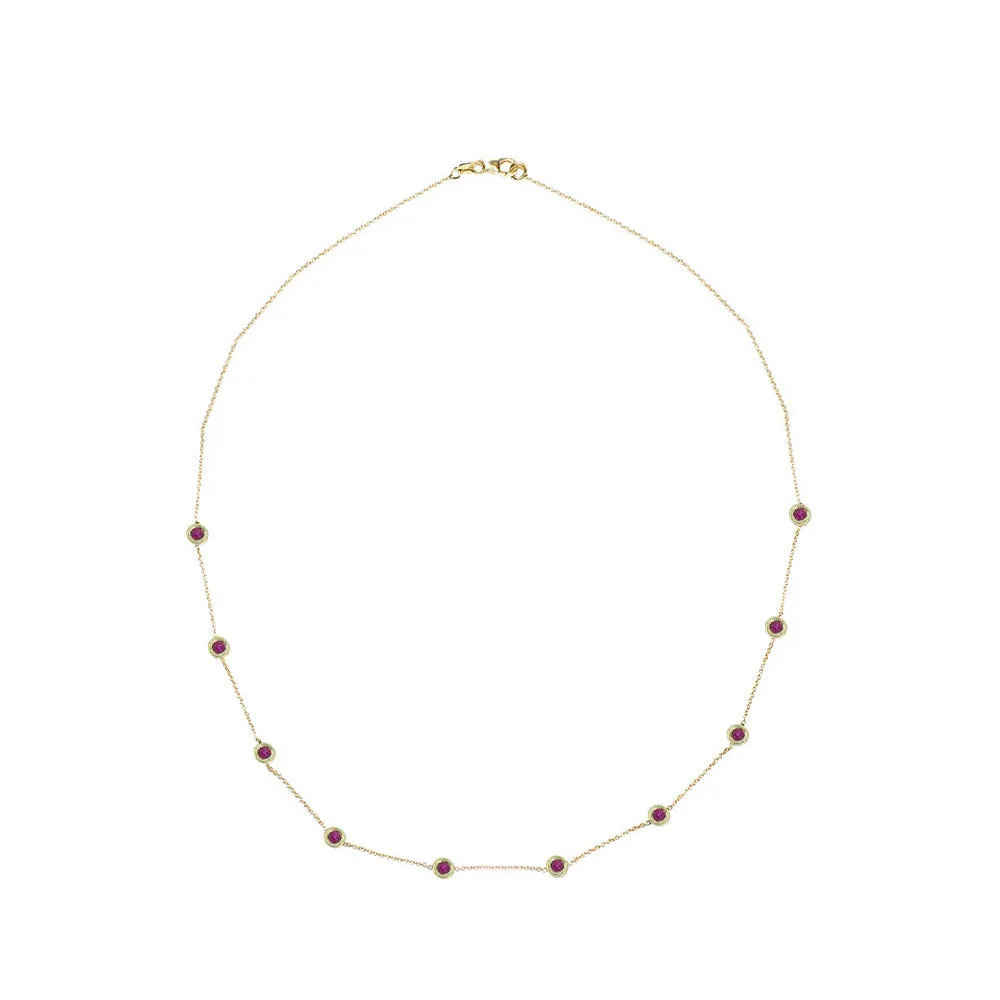 14 Karat Yellow Gold Station Necklace with Rubies