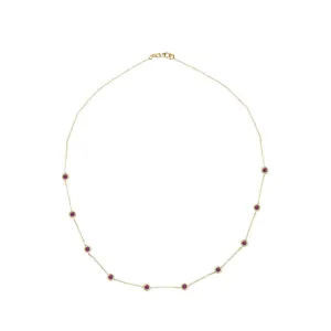 14 Karat Yellow Gold Station Necklace with Rubies