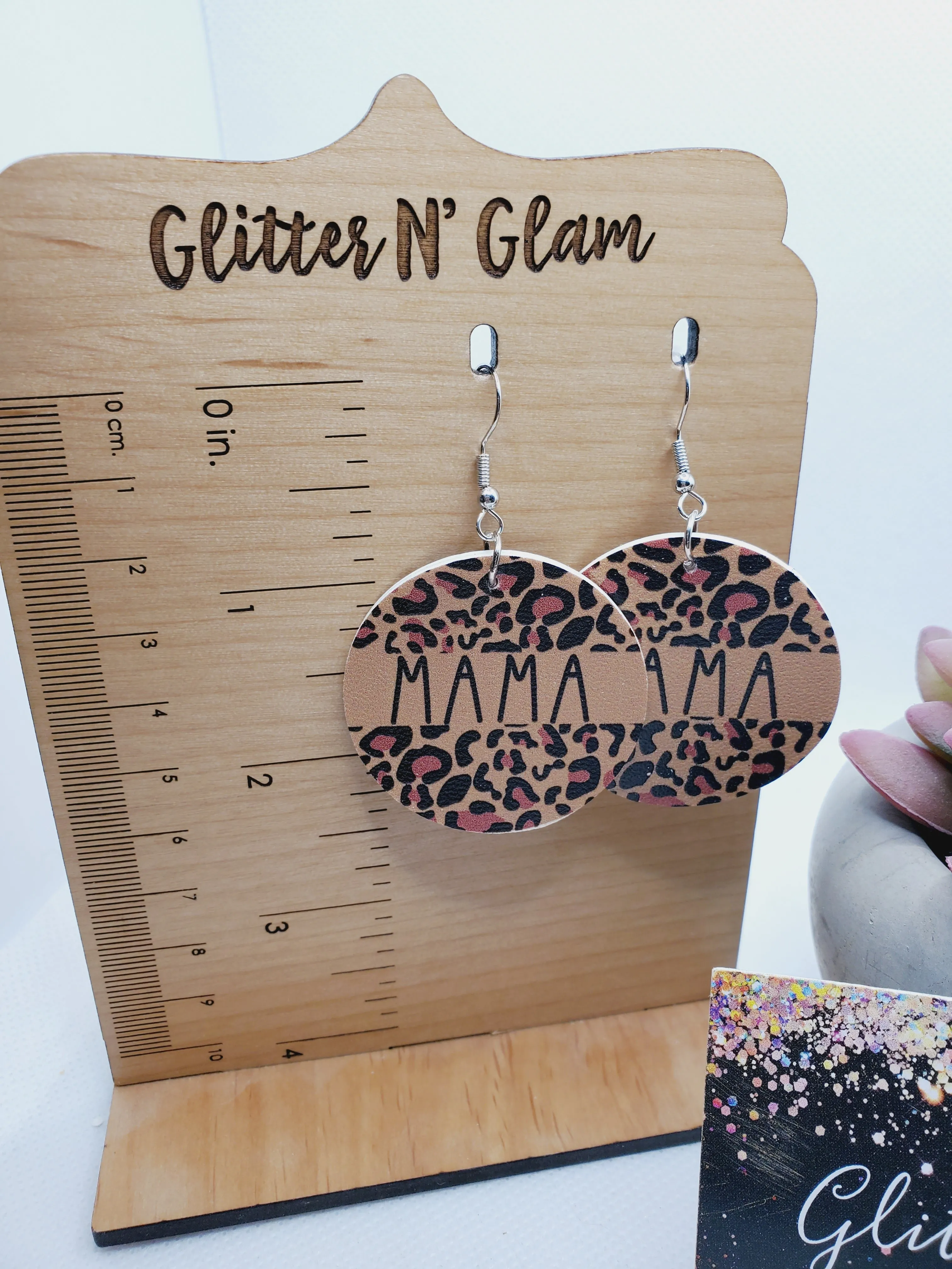 1413 Leopard Print Mama Dangle Earrings