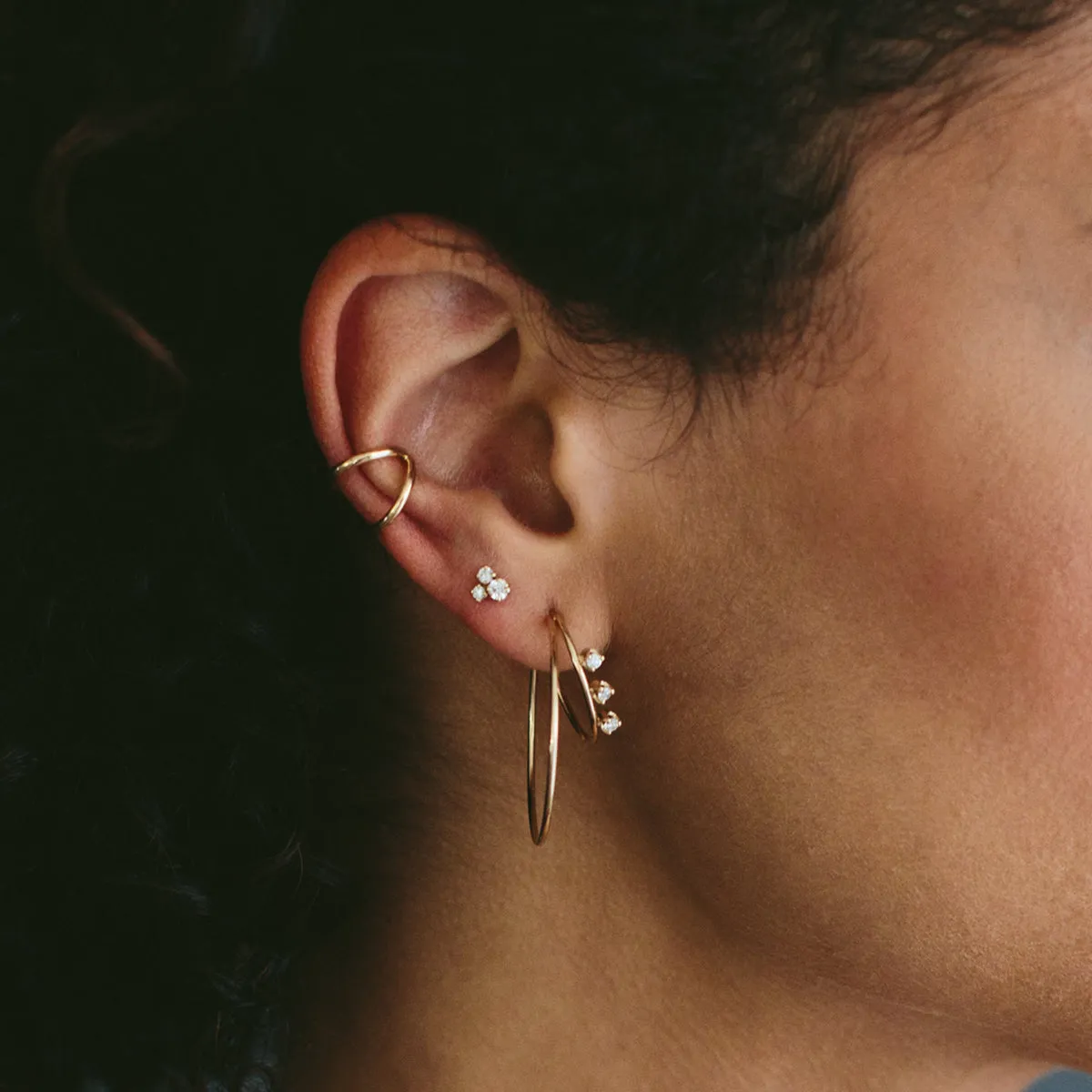 14k 3 Prong Diamond Double Wire Medium Hoops - SALE