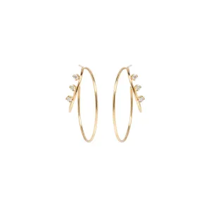 14k 3 Prong Diamond Double Wire Medium Hoops - SALE