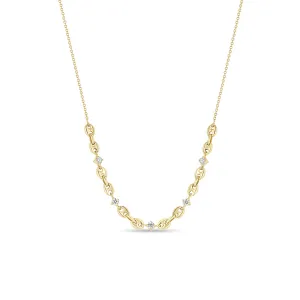 14k 5 Prong Diamond Small Puffed Mariner Station Necklace