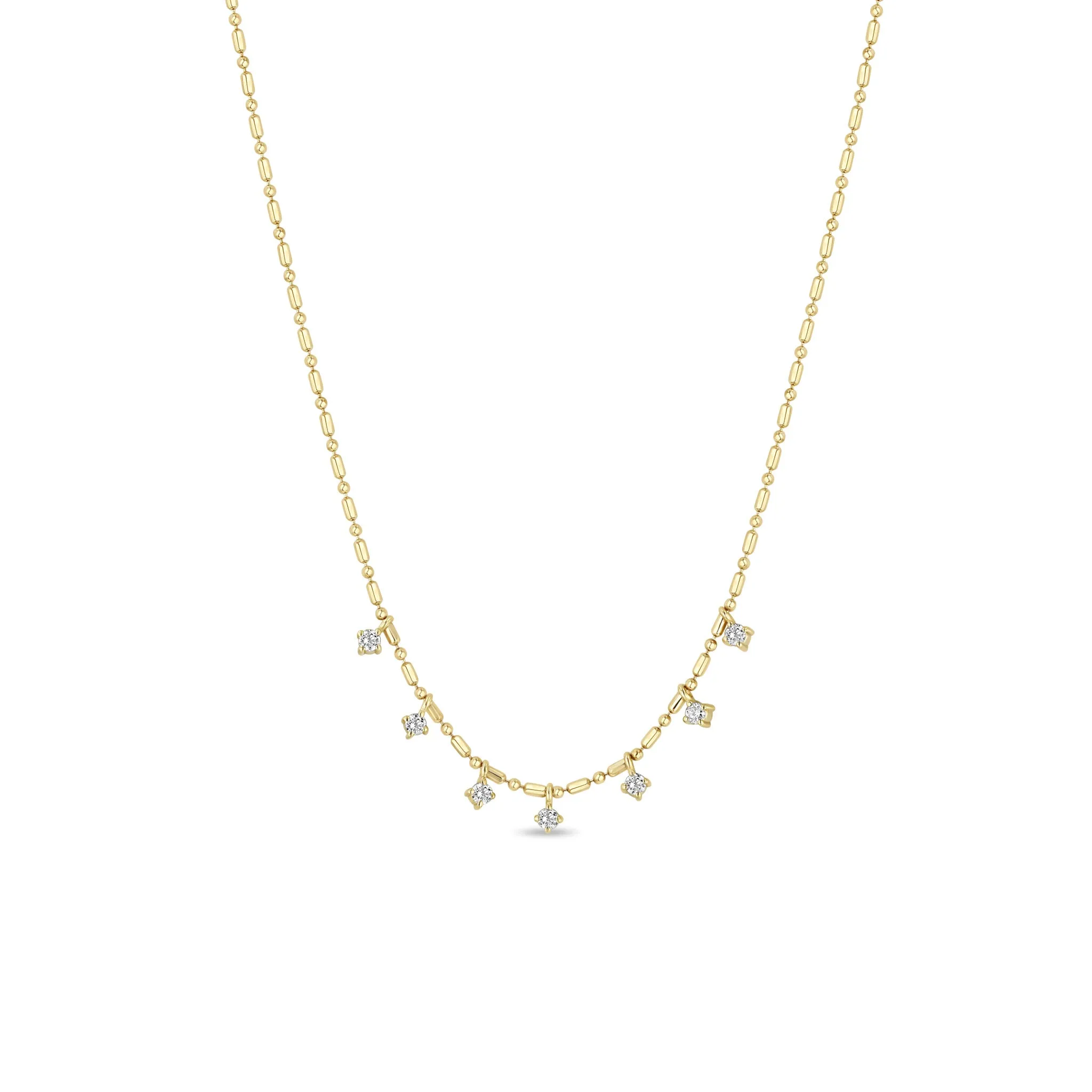14k 7 Dangling Prong Diamond Tube Bar Chain Necklace