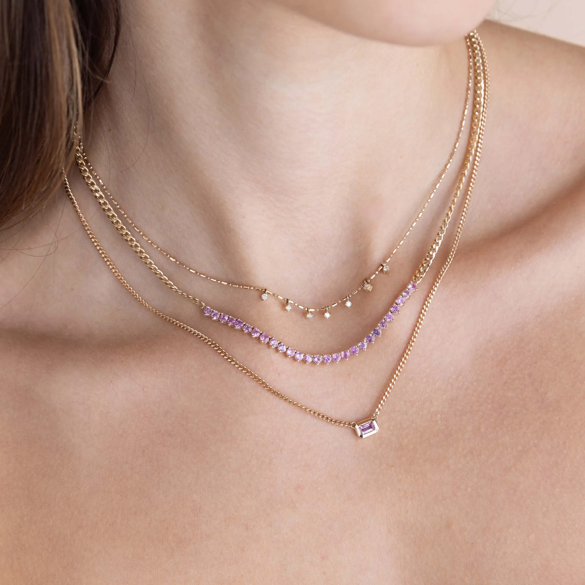 14k 7 Dangling Prong Diamond Tube Bar Chain Necklace