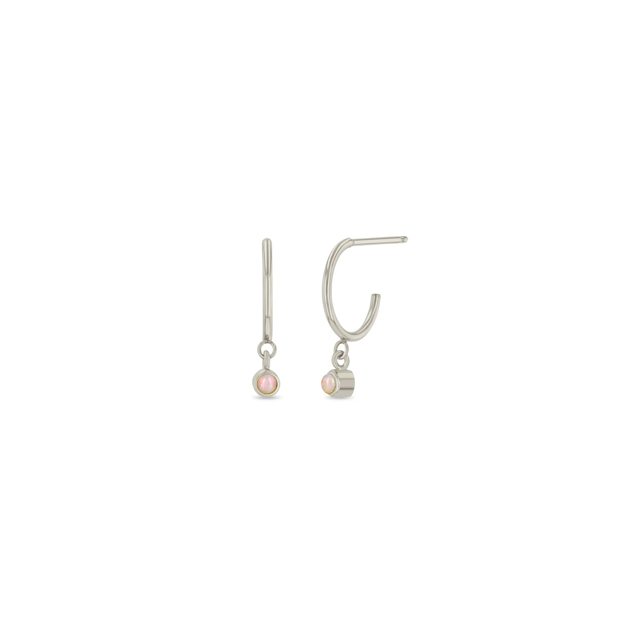 14k Dangling Opal Huggie Hoops | October Birthstone