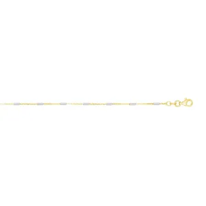 14K Gold 1.4mm Two-tone Polished Bar Station Saturn Chain
