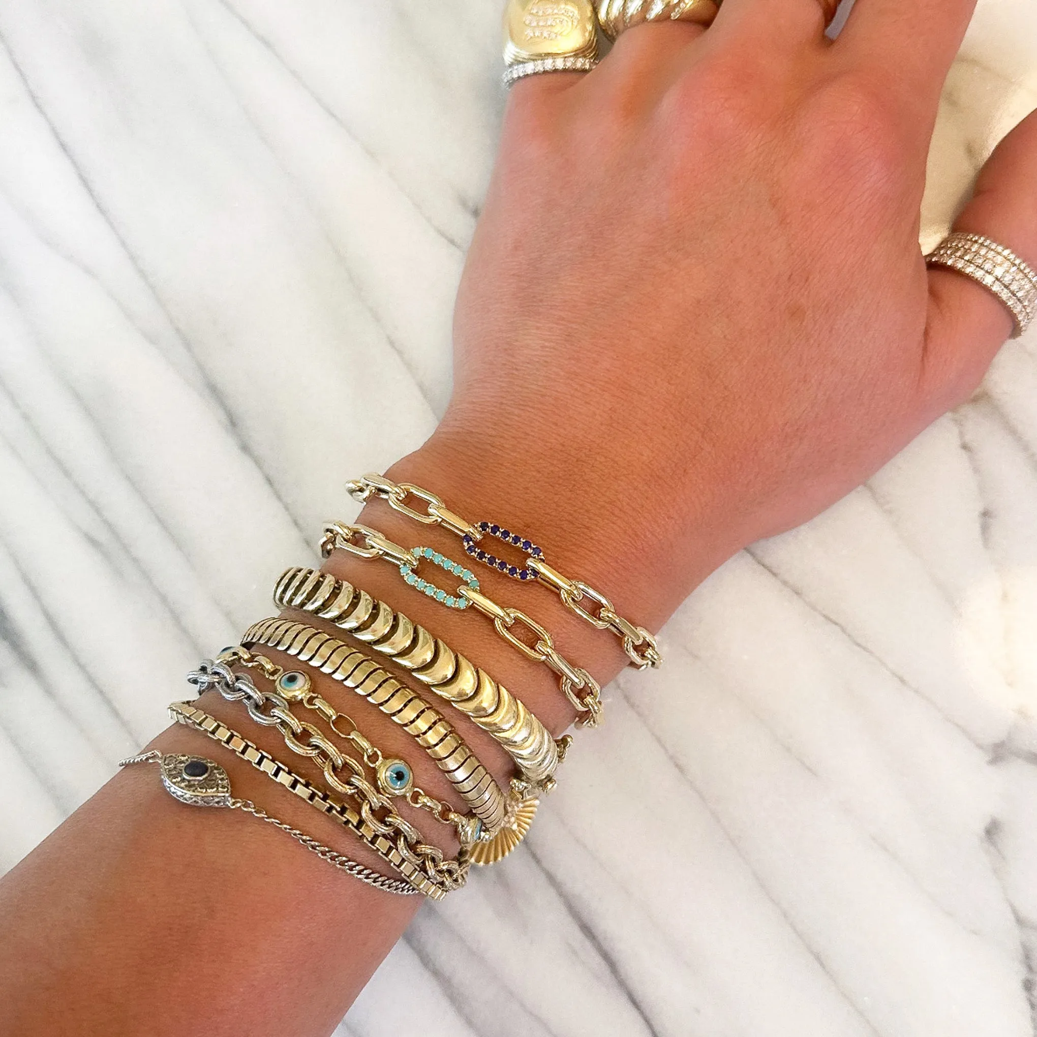 14K Gold Lapis Lazuli Thick Oval Link Bracelet