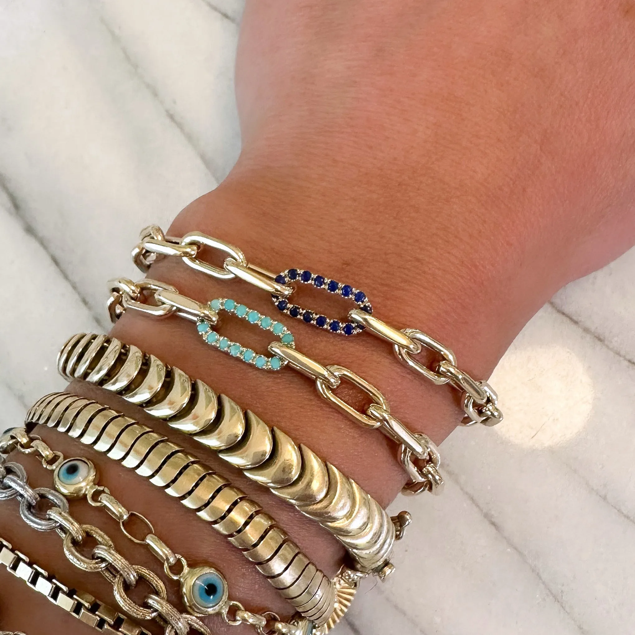 14K Gold Lapis Lazuli Thick Oval Link Bracelet