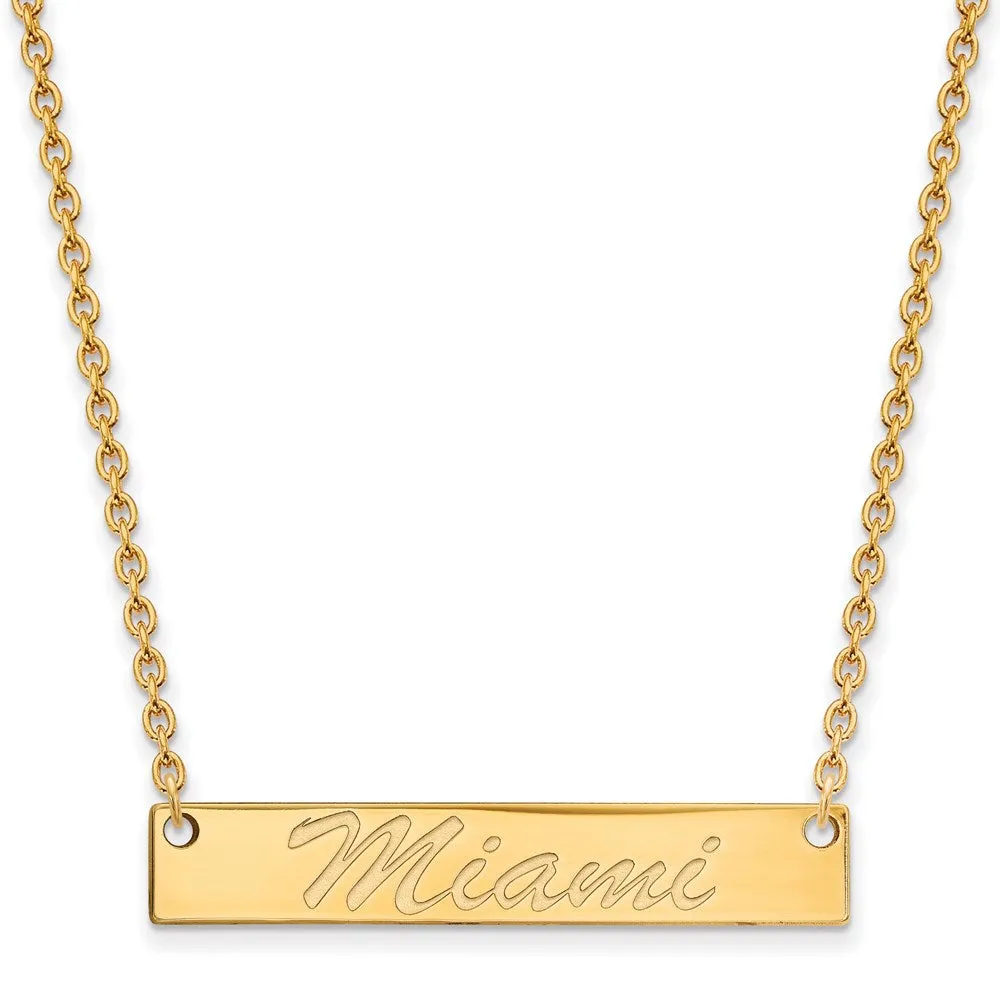 14k Gold Miami University Ohio Small Bar 18 inch Necklace
