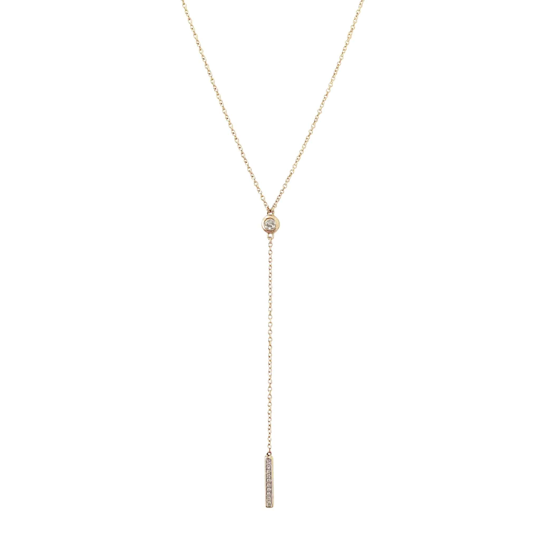 14K Gold Pavé Diamond Lariat Drop Necklace