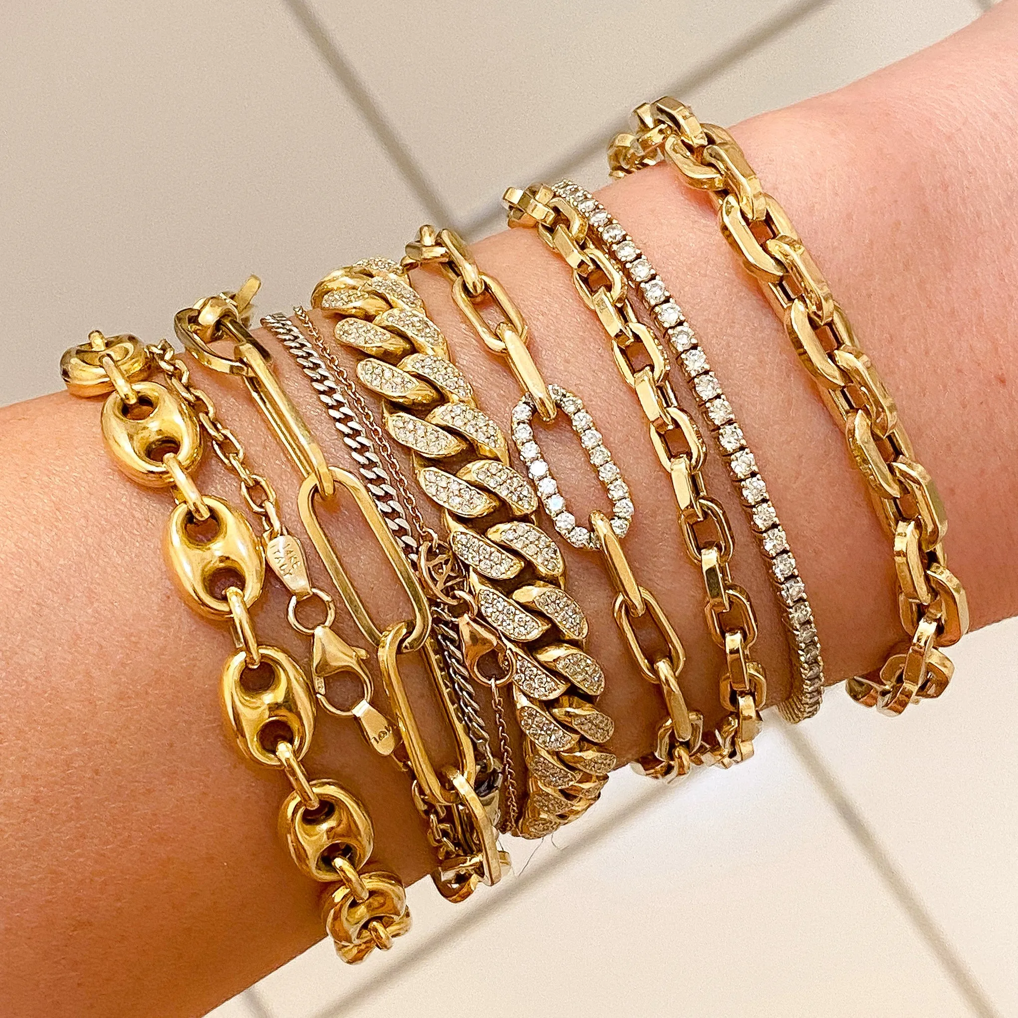 14K Gold Thick Flat Oval Link Bracelet, Small Size Links