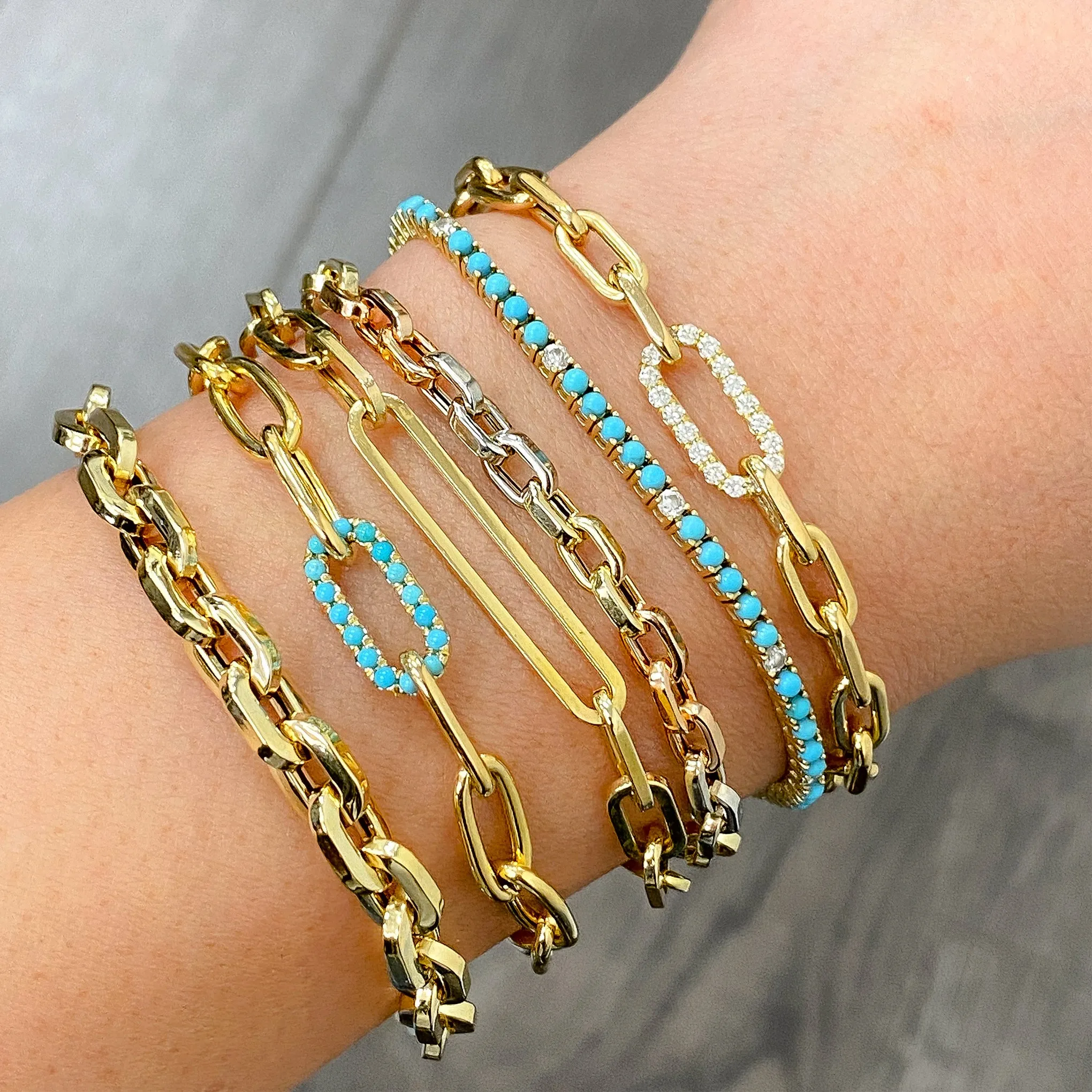 14K Gold Thick Flat Oval Link Bracelet, Small Size Links