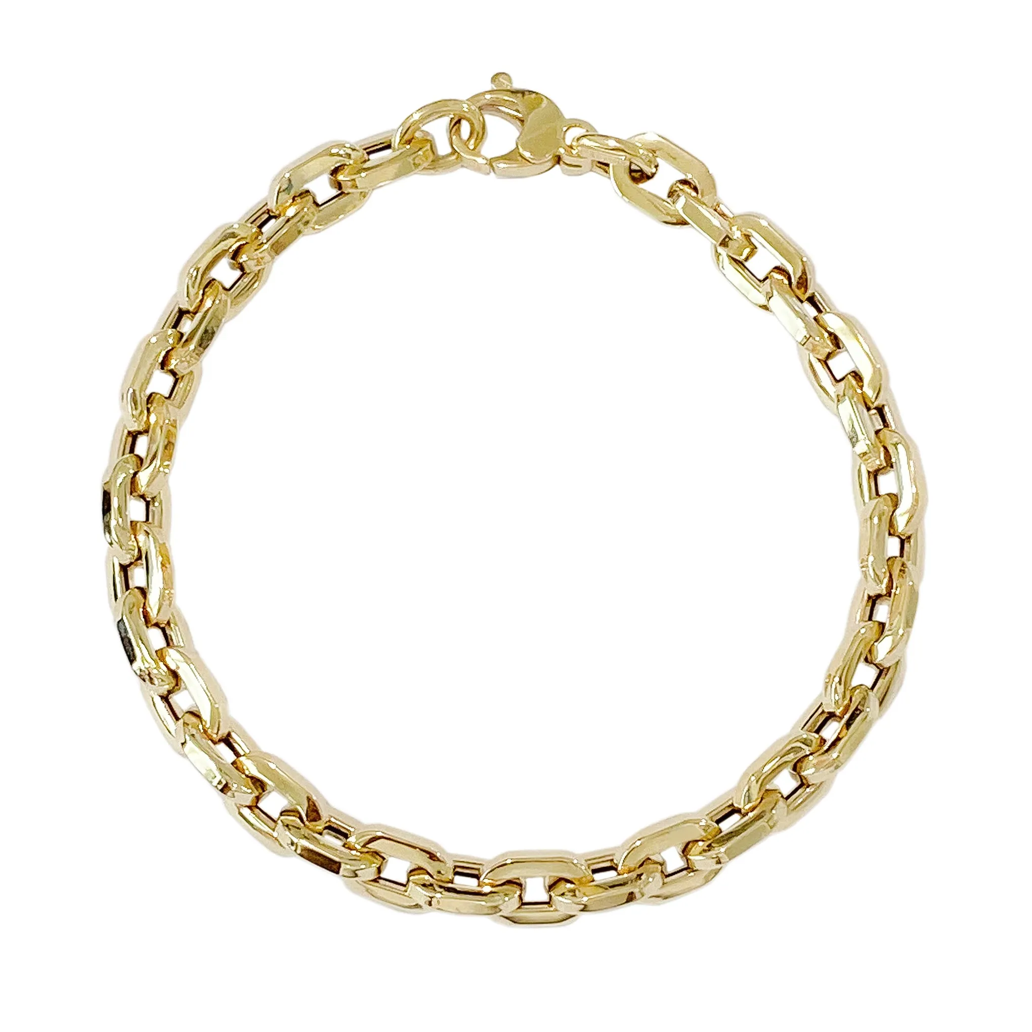 14K Gold Thick Flat Oval Link Bracelet, Small Size Links
