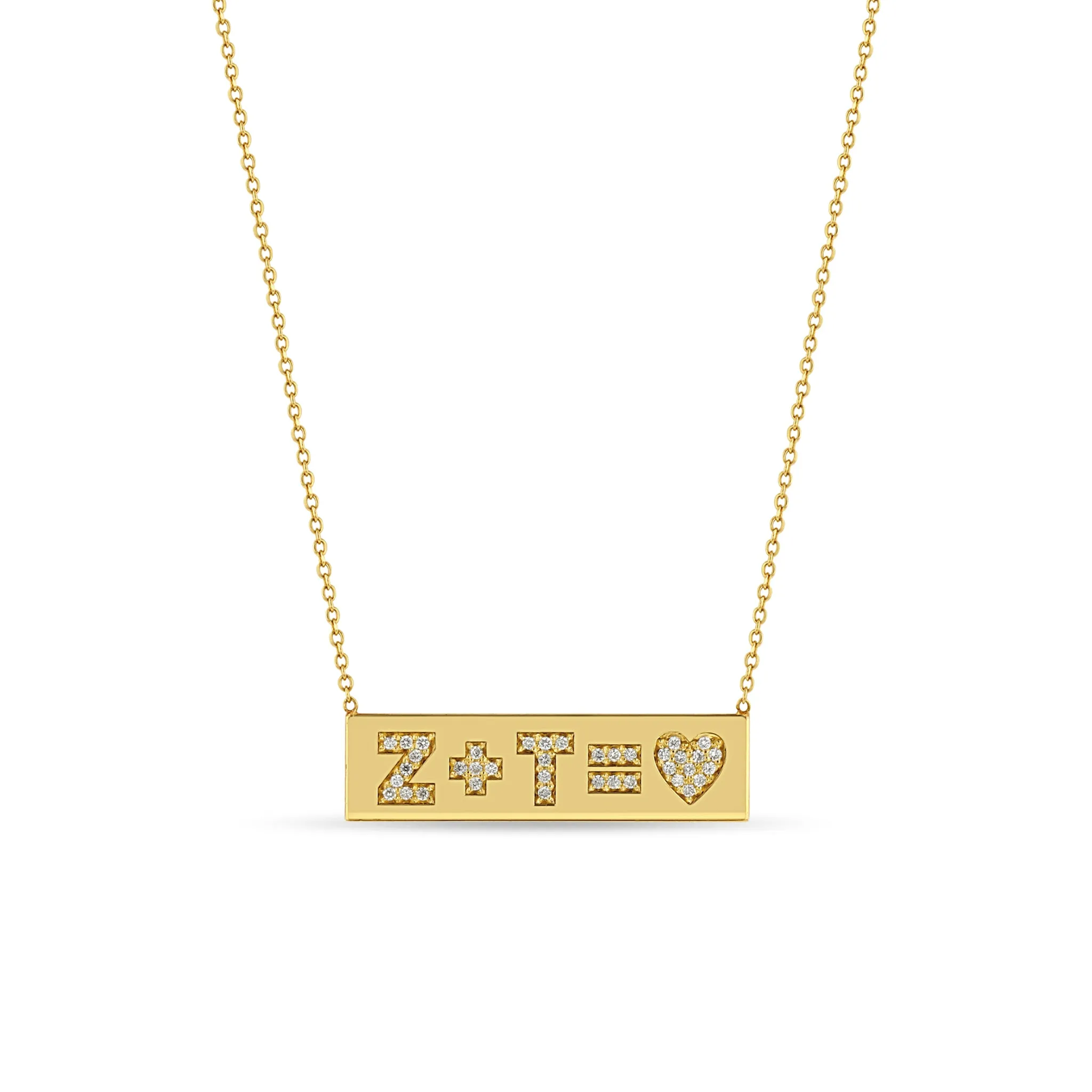 14k Pavé Diamond Heart Equation ID Necklace