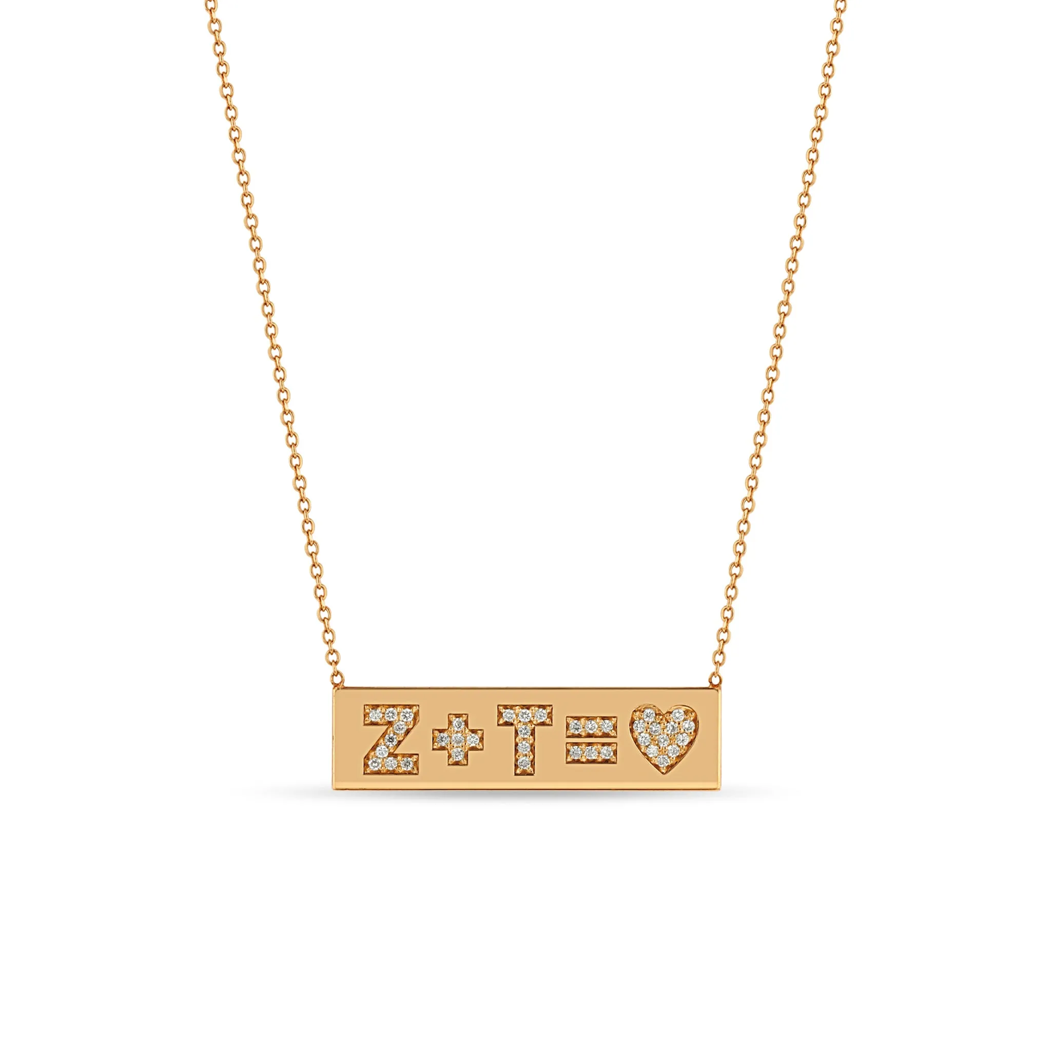 14k Pavé Diamond Heart Equation ID Necklace