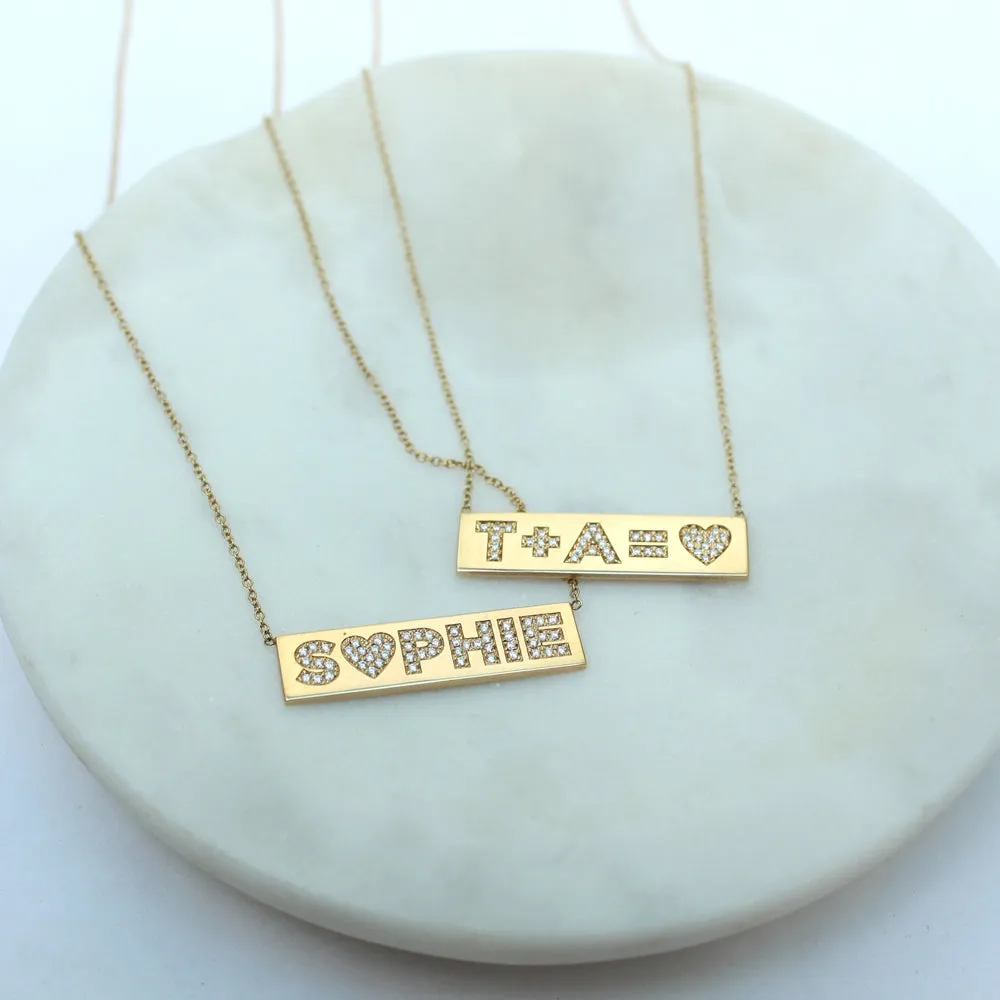 14k Pavé Diamond Heart Equation ID Necklace