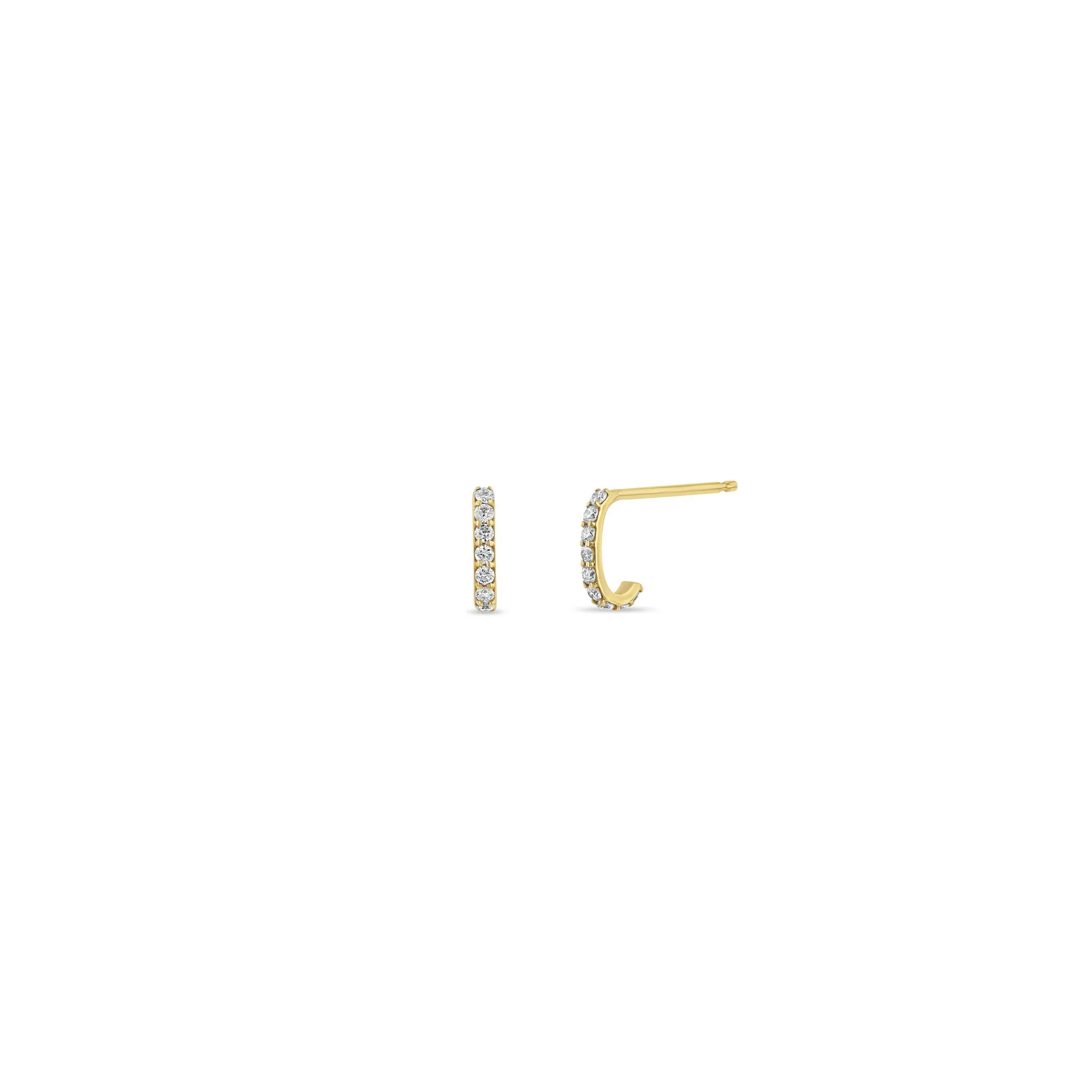 14k Pavé Diamond Rectangle Bar Huggie Hoops