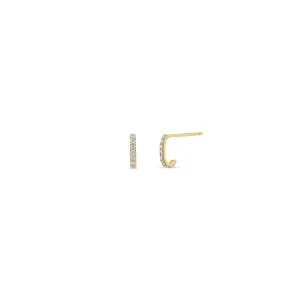 14k Pavé Diamond Rectangle Bar Huggie Hoops