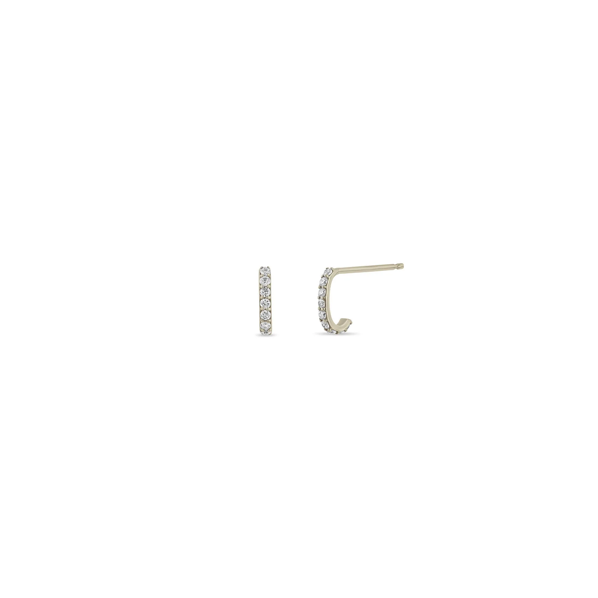 14k Pavé Diamond Rectangle Bar Huggie Hoops