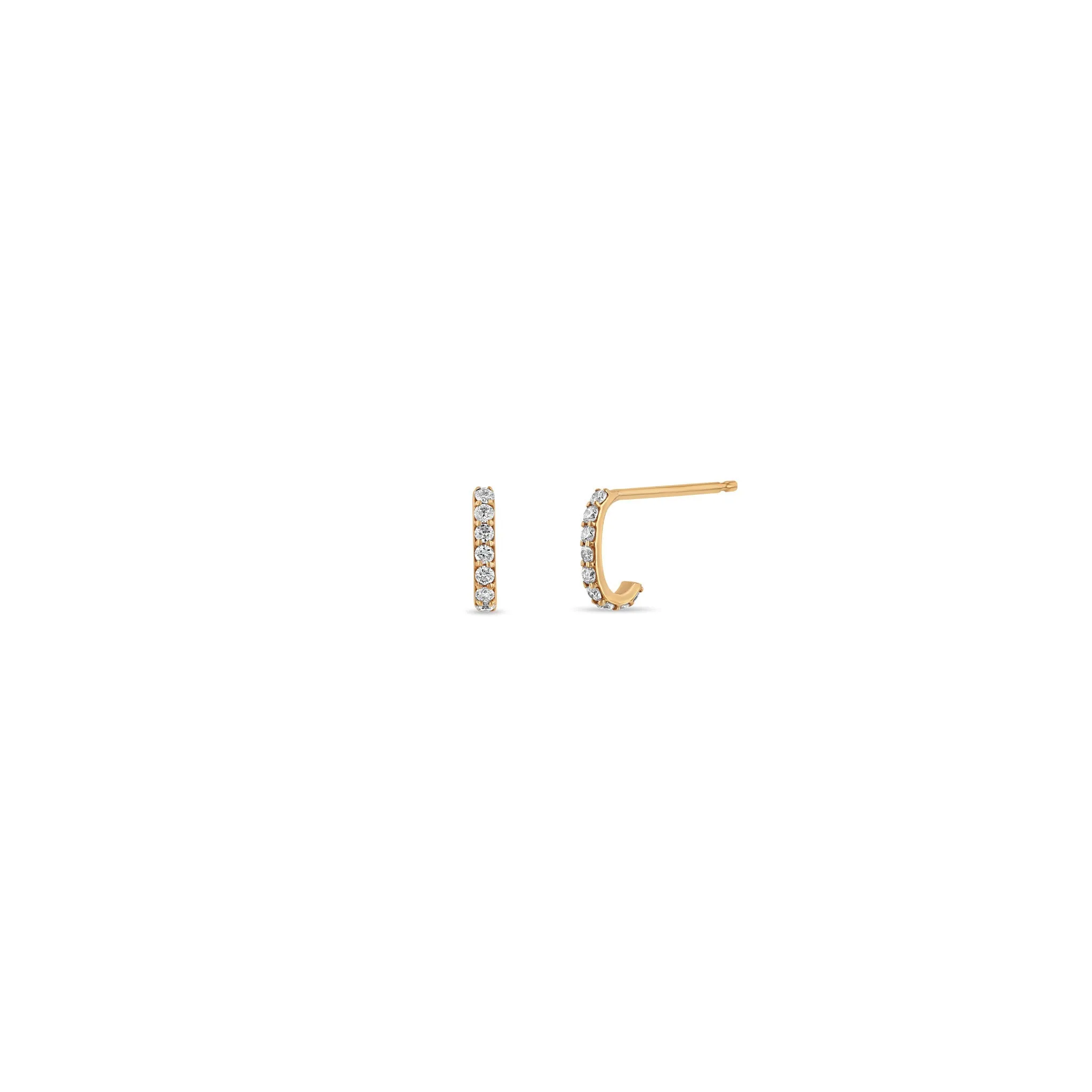 14k Pavé Diamond Rectangle Bar Huggie Hoops