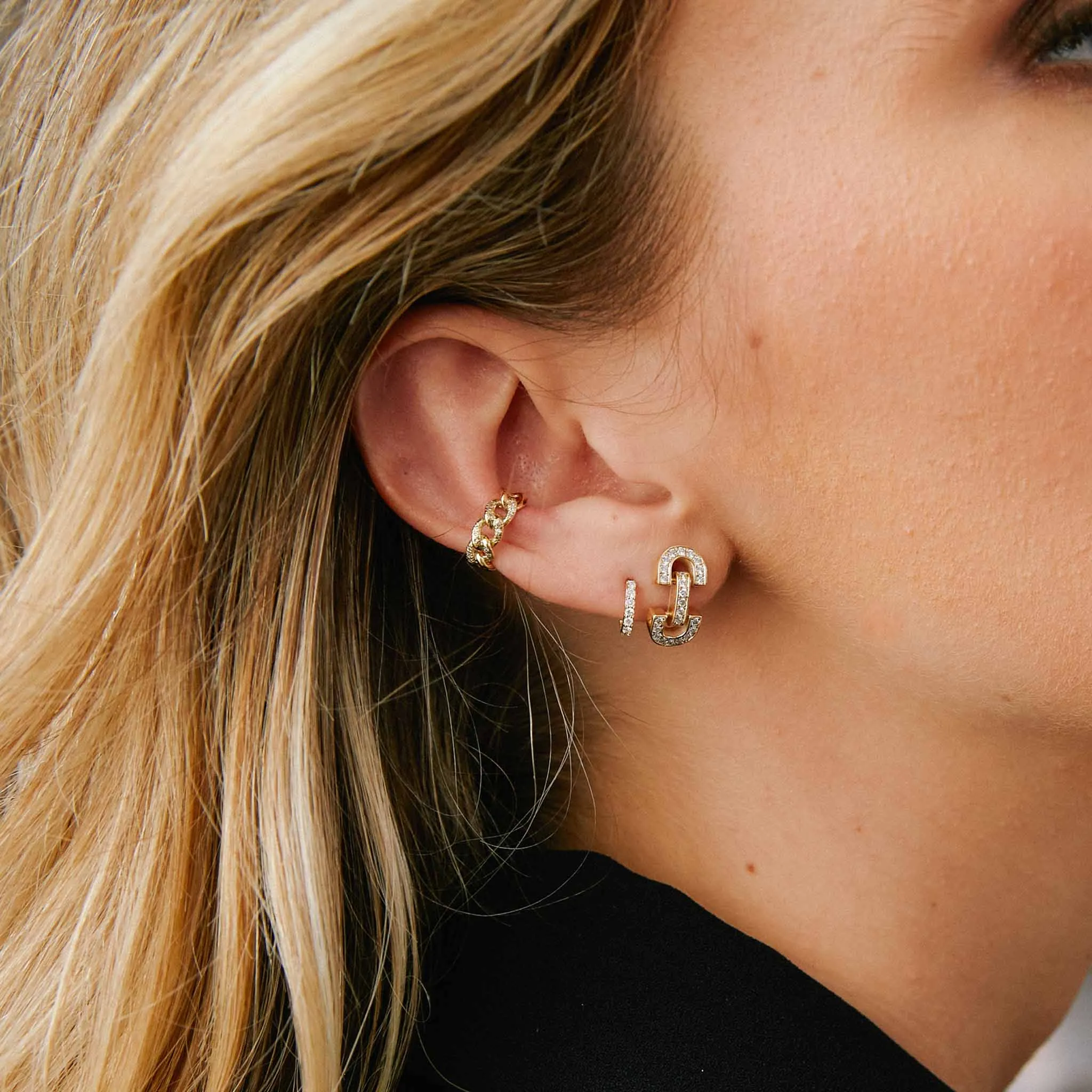 14k Pavé Diamond Rectangle Bar Huggie Hoops