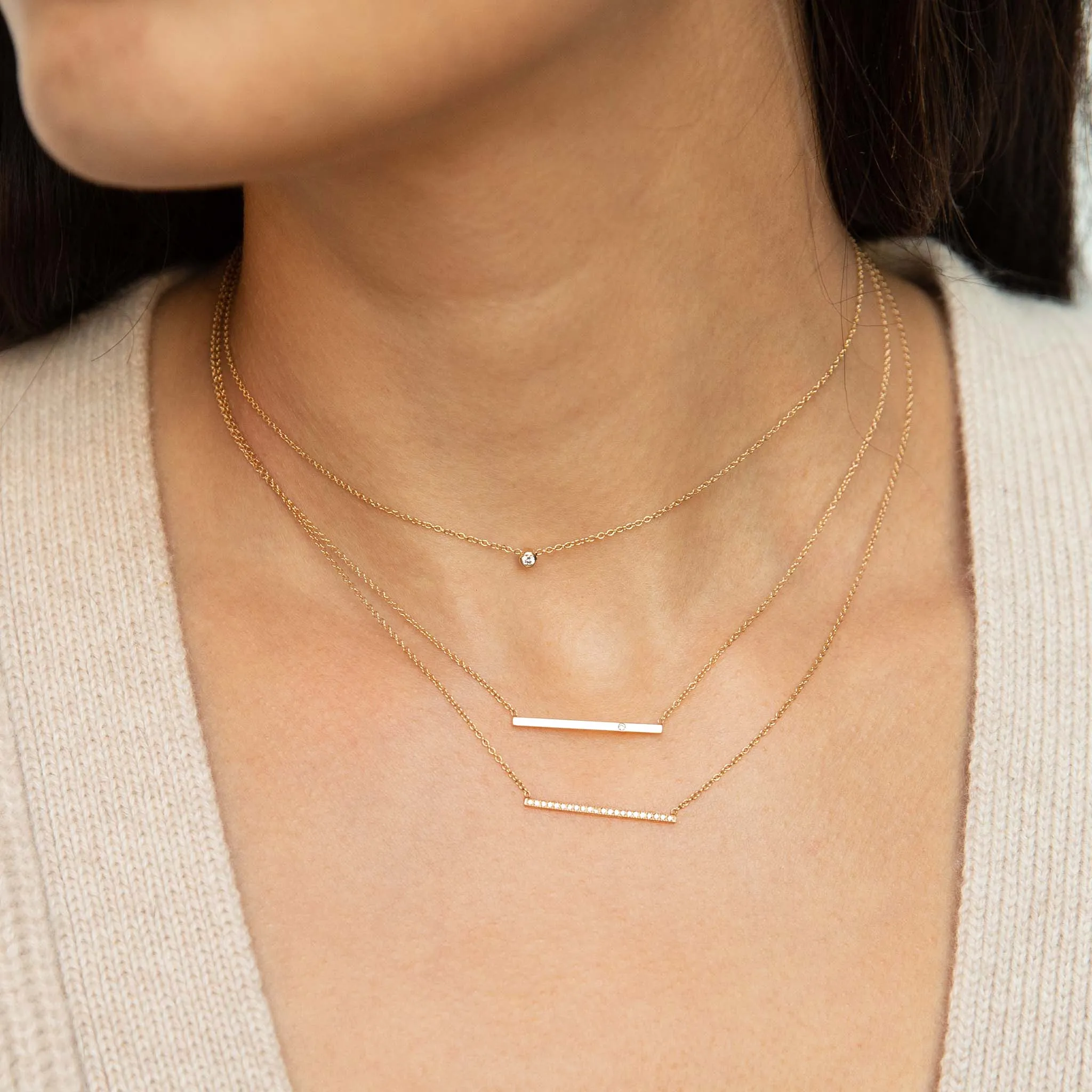 14k Pavé Diamond Thin Bar Necklace