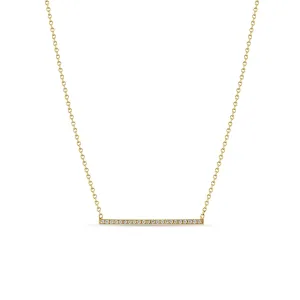 14k Pavé Diamond Thin Bar Necklace