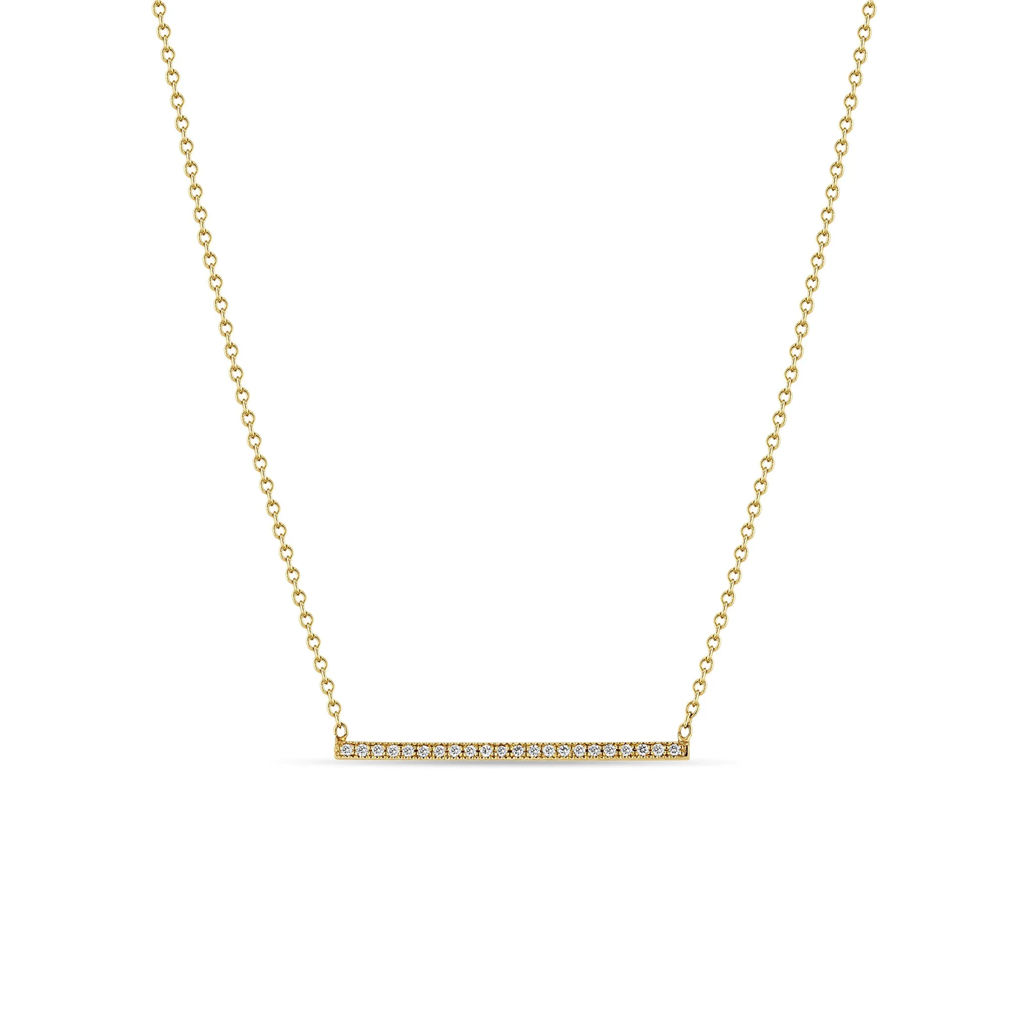 14k Pavé Diamond Thin Bar Necklace