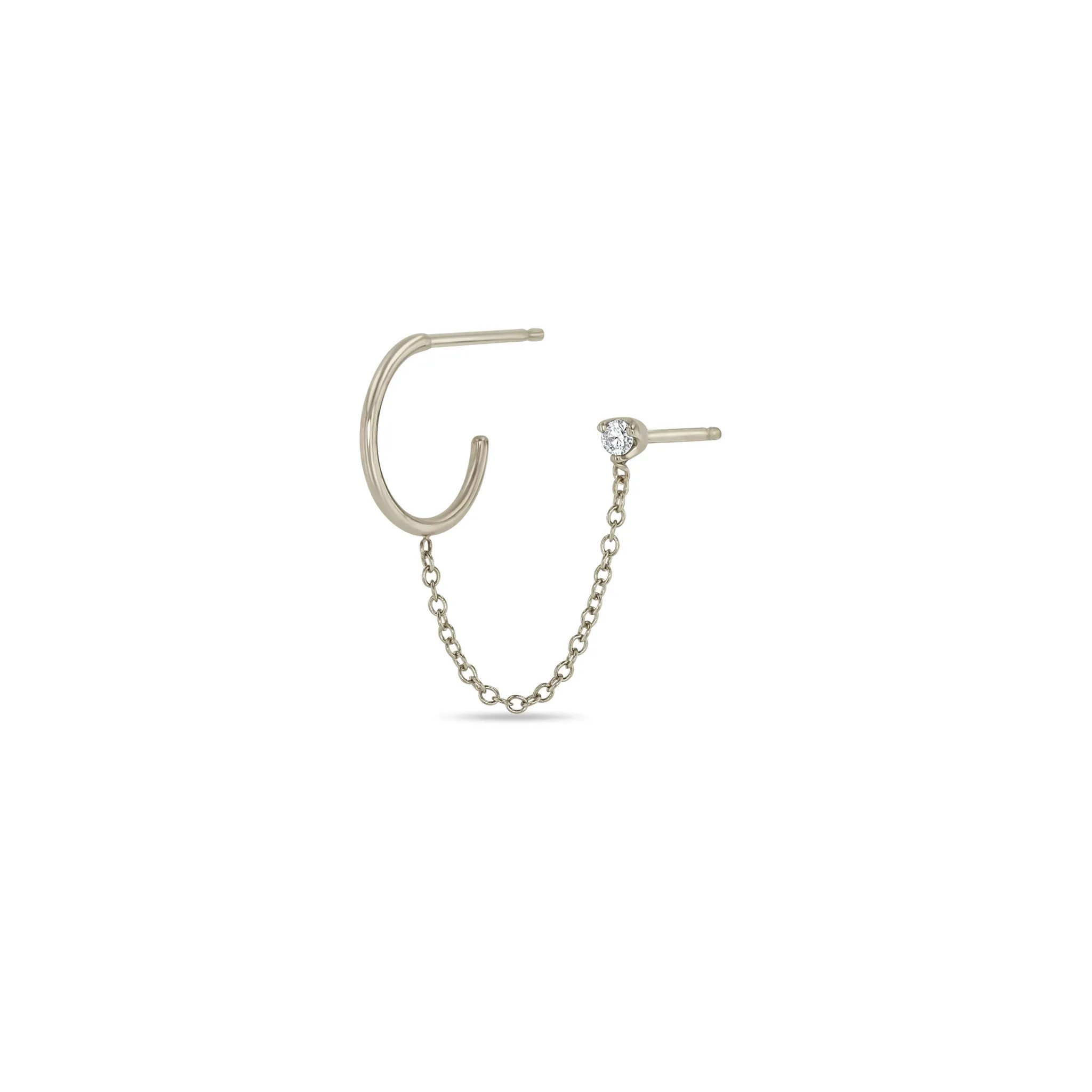 14k Prong Diamond Stud & Huggie Hoop Linked Double Earring