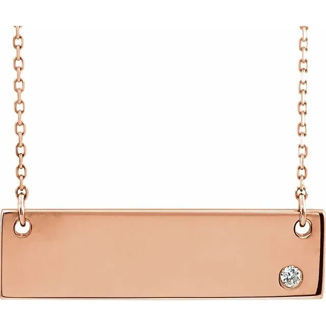 14K Rose Gold .03 CT Natural Diamond Bar 18" Necklace