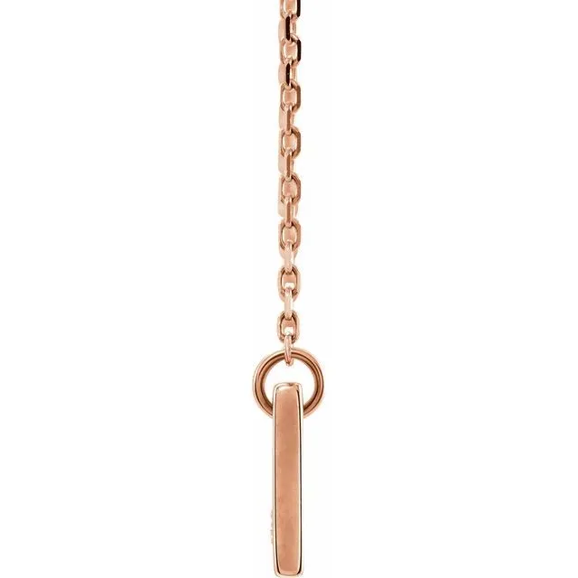 14K Rose Gold .03 CT Natural Diamond Bar 18" Necklace
